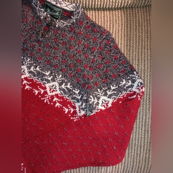 Woolrich | Lambswool Snowflake Winter Sweater Deep Ruby Multi Size Small - Picture 2 of 15